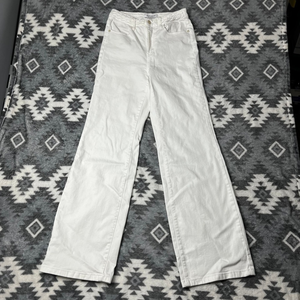Judy Blue White Braided Waist Wide Leg Jeans 5/27 JB88781-WHT